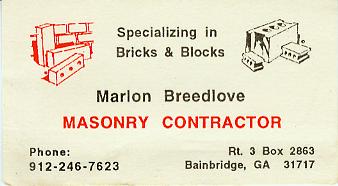 Masonry Contractor, Marion Breedlove